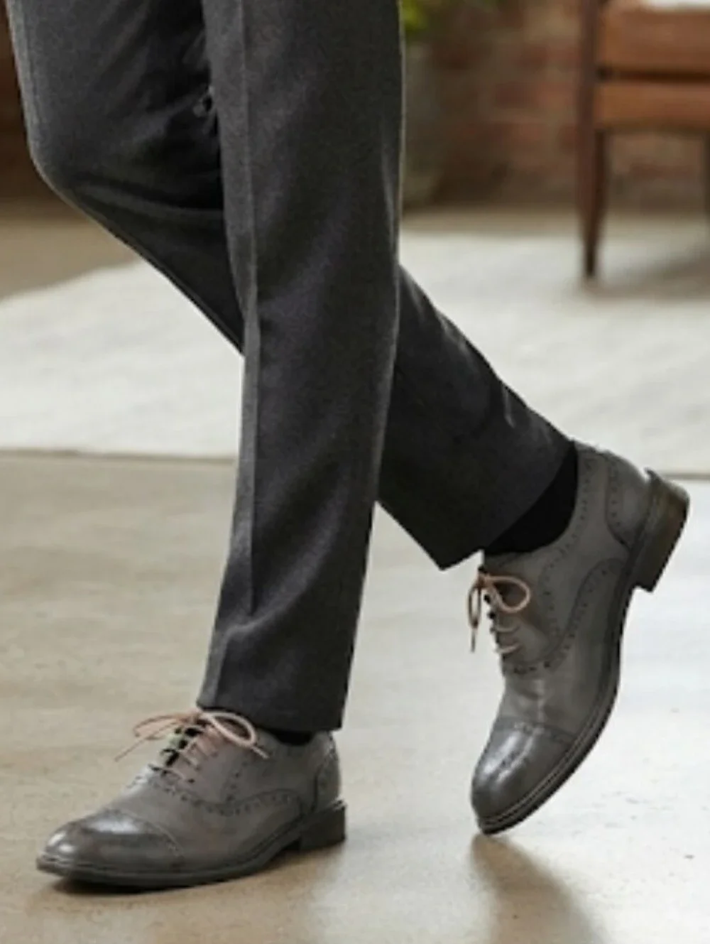Perry Ellis Portfolio Bryant Gray Vegan Leather Wingtip Oxfords - Men’s 7.5